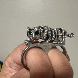Silver Tiger Double Ring with Black Stripes